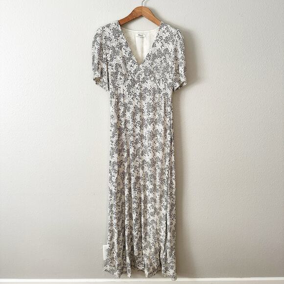 Madewell Puff-Sleeve V-Neck Maxi Dress‎ in Harper Floral Ivory Women's Size 10 - Picture 2 of 15